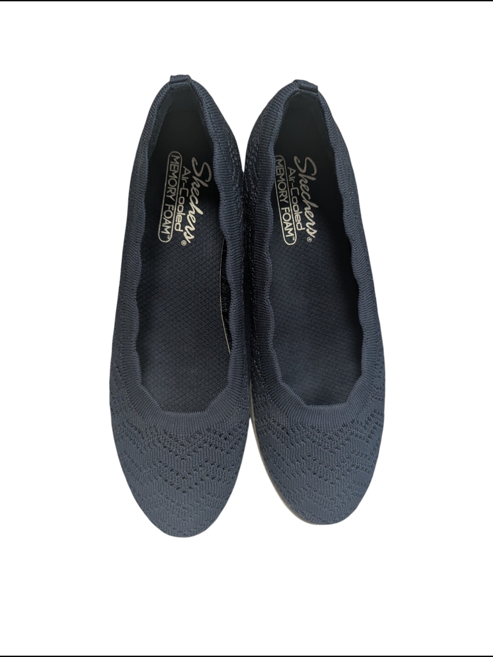 Skechers Women's Air-Cooled Memory Foam Navy Knit Slip-On Shoes - Picture 2 of 5